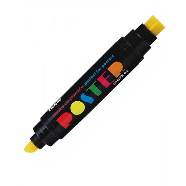 Marker permanent Fiorello Poster GR-1712, varf tesit / varf patrat, 10.0mm / 17.0mm, 2 capete, galben 1