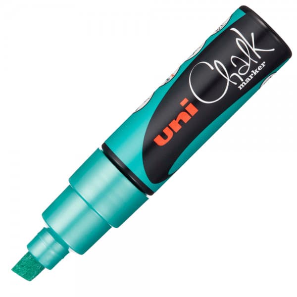 Marker cu creta UNI Chalk PWE-8K, varf tesit, 8.0mm, verde metalizat 1