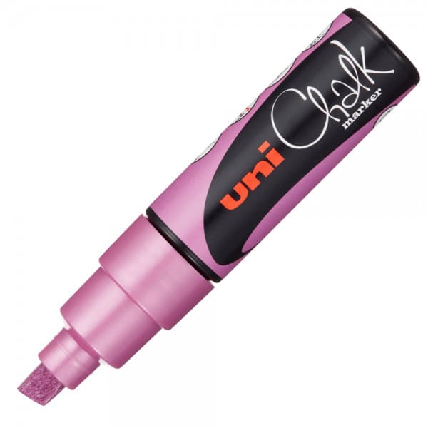 Marker cu creta UNI Chalk PWE-8K, varf tesit, 8.0mm, roz metalic 1