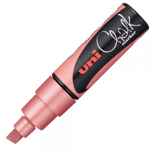 Marker cu creta UNI Chalk PWE-8K, varf tesit, 8.0mm, rosu metalic 1