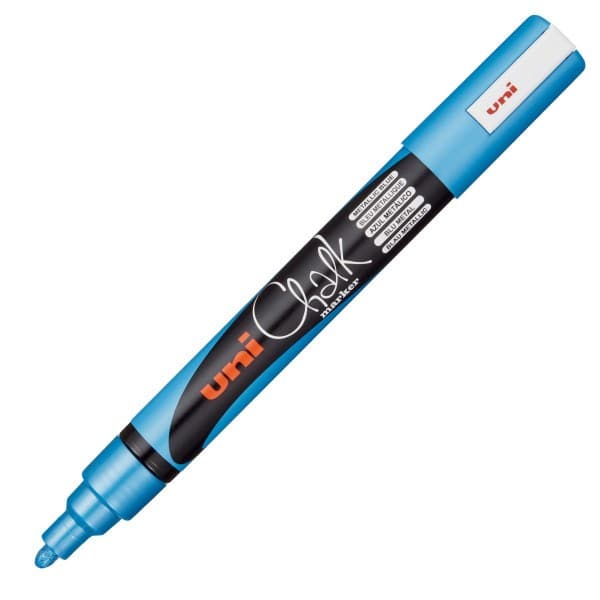 Marker cu creta UNI Chalk PWE-5M, varf rotund, 1.8-2.5mm, albastru metalizat 1