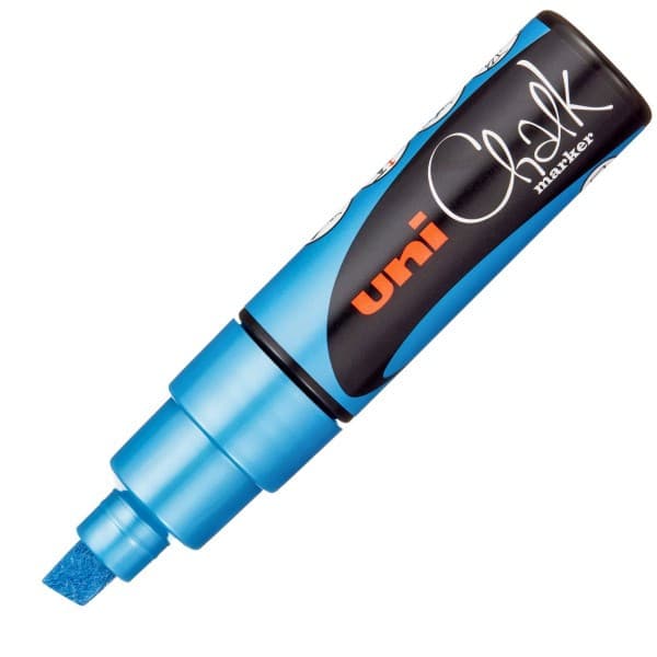 Marker cu creta UNI Chalk PWE-8K, varf tesit, 8.0mm, albastru metalic 1