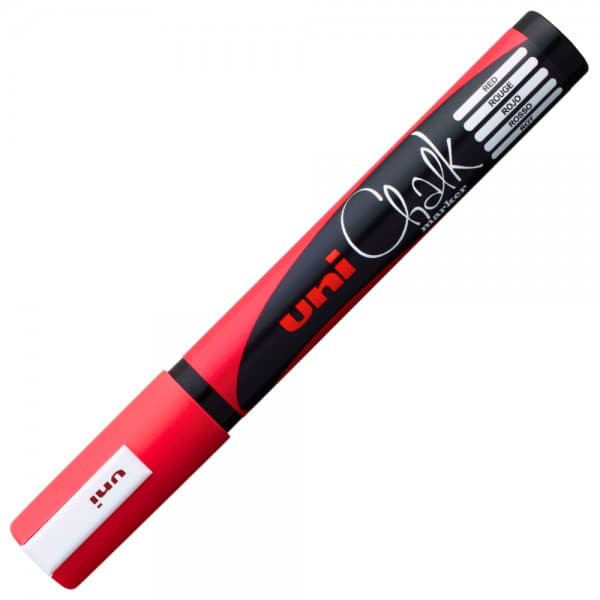 Marker cu creta UNI Chalk PWE-5M, varf rotund, 1.8-2.5mm, rosu 1