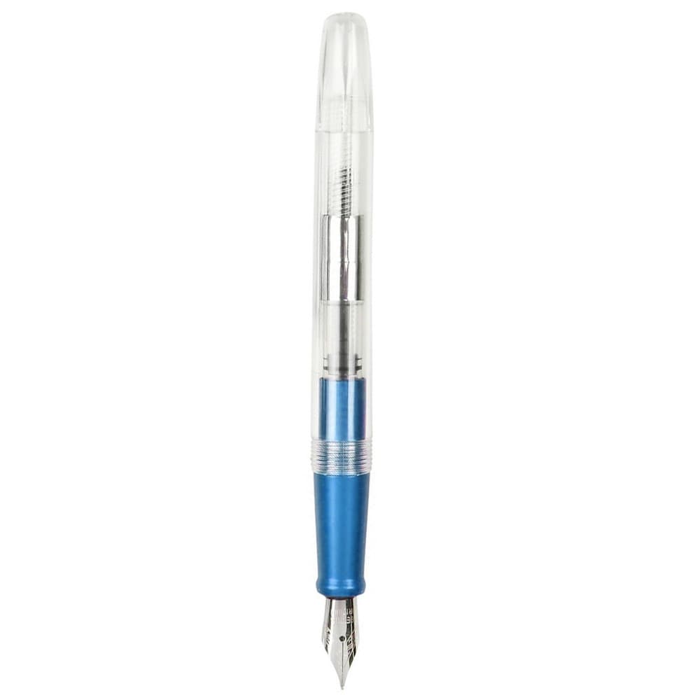 Stilou CNX 100, alimentare pompita, corp plastic transparent, clips metalic argintiu, albastru 1