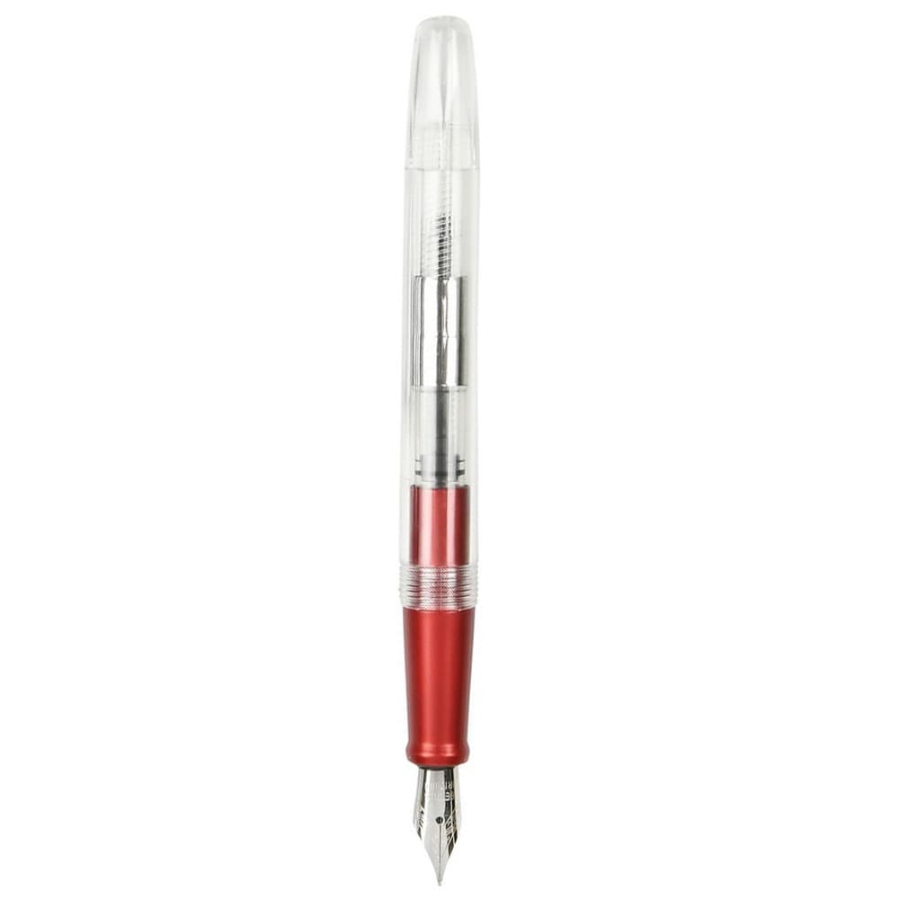 Stilou CNX 100, alimentare pompita, corp plastic transparent, clips metalic argintiu, rosu 1