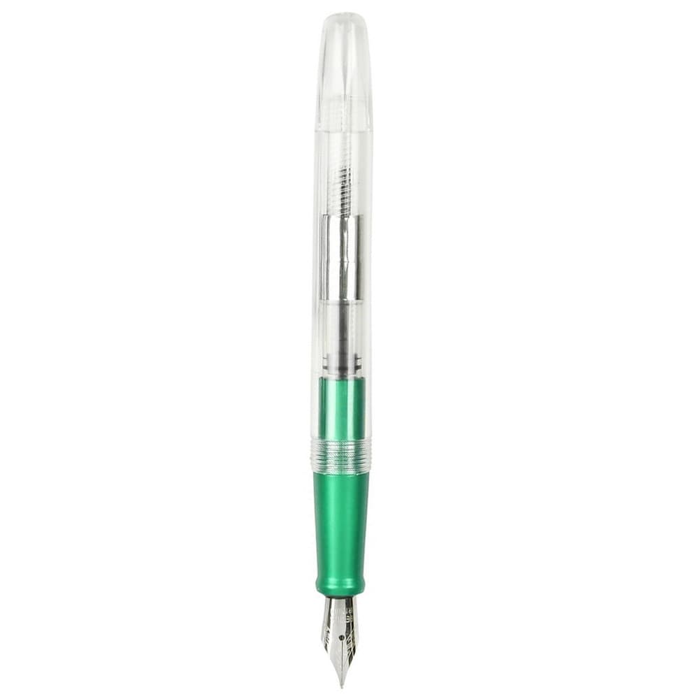 Stilou CNX 100, alimentare pompita, corp plastic transparent, clips metalic argintiu, verde 1