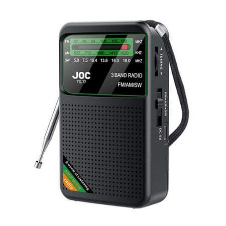 Radio portabil AM/FM/SW JOC TG-77, iesire jack 3.5 mm, acumulator 2000 mAH, cablu Type-C, negru 1