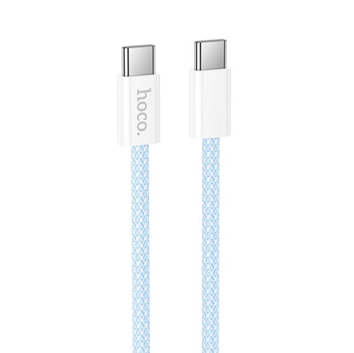 Cablu de date si incarcare Hoco X105, Type-C to Type-C, PD60W, QC3.0, 3A, 1 m, cablu impletit, incarcare rapida, albastru 1