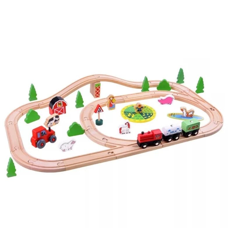 Traseu din lemn Kids Toyland, ferma, animale si accesorii, 50 piese 1
