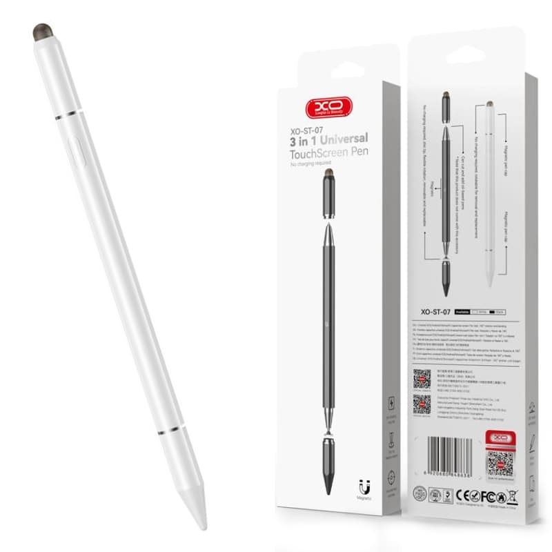 XO (ST-07) - Pen, tip Stylus, Creion Capacitativ, 3 in 1, Touch Sensitive, Universal, White 1
