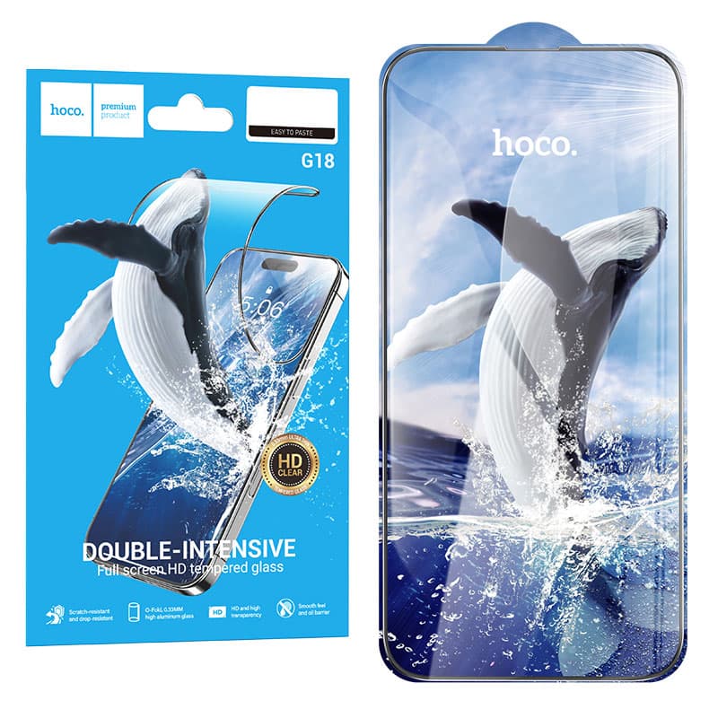 Hoco (G18) Folie Clear » iPhone 16 Plus, ArcEdge, AntiDust, Black frame 1