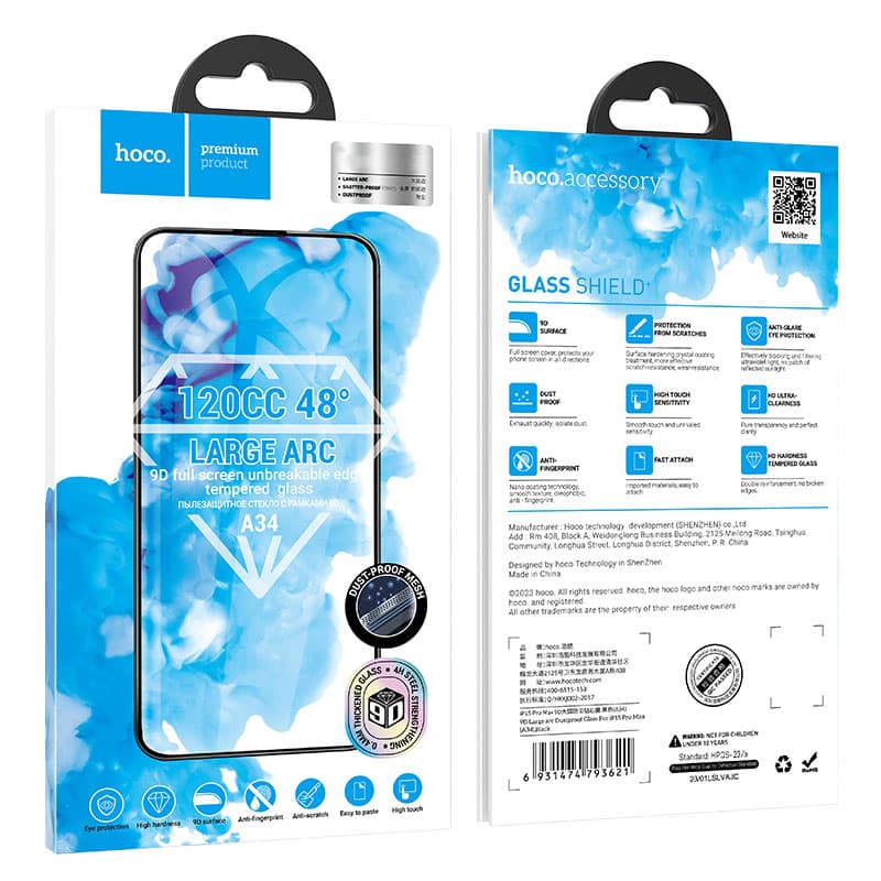 Hoco (A34) Folie Clear » iPhone 16 Pro Max, DustPoof, Contur Black 1