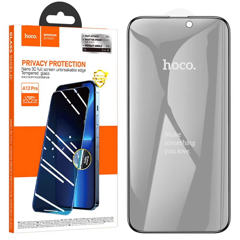 Hoco (A12 Plus) Folie Privacy » iPhone 15/ 16, DustPoof, Contur Black 1