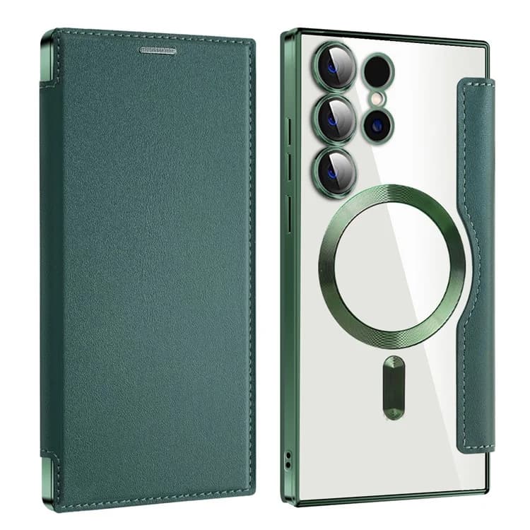 Husa MagFlip » Samsung S24 Ultra, Magnet, RFID protect, Leather, Chrome Edge, Green 1