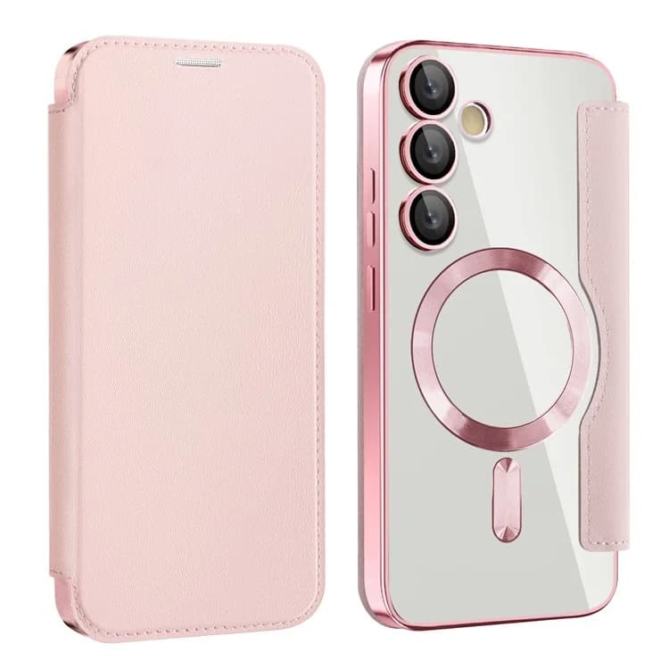 Husa MagFlip » Samsung S24 FE, Magnet, RFID protect, Leather, Chrome Edge, Pink 1