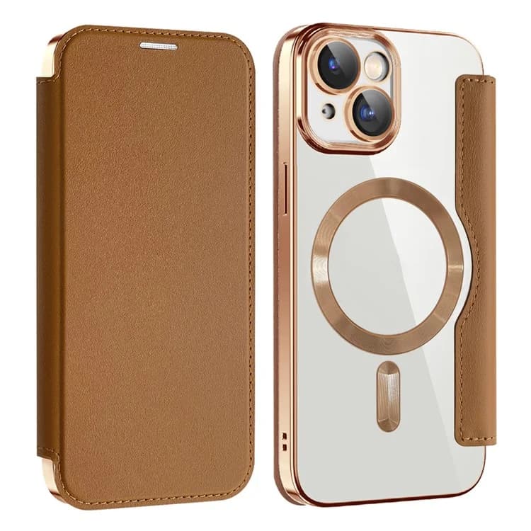 Husa MagFlip » iPhone 14, Magnet, RFID protect, Leather, Chrome Edge, Gold 1