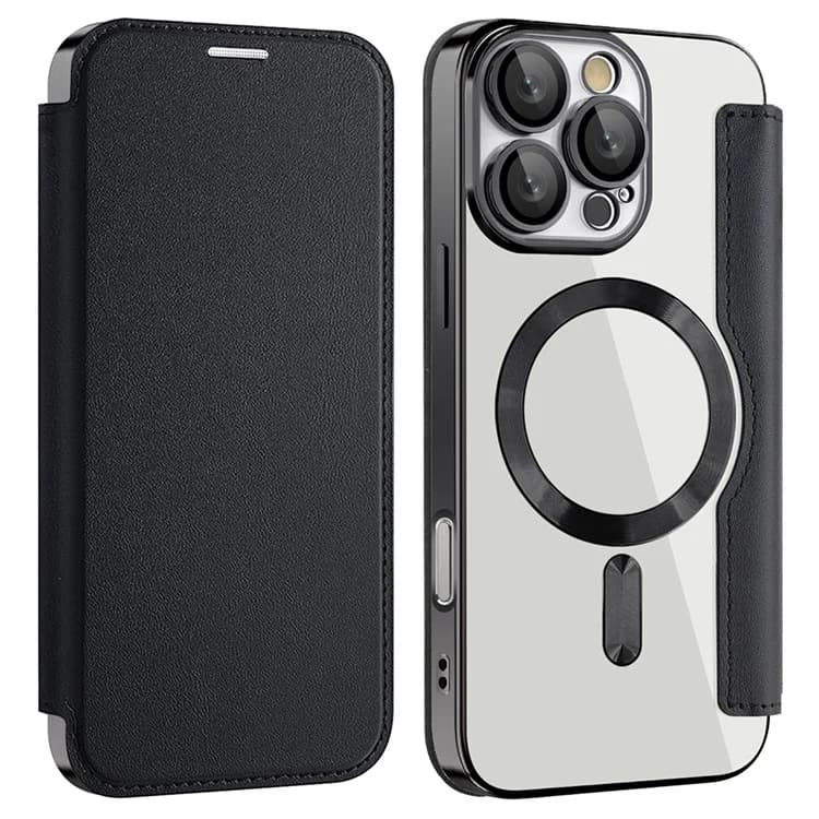 Husa MagFlip » iPhone 16 Pro, Magnet, RFID protect, Leather, Chrome Edge, Black 1