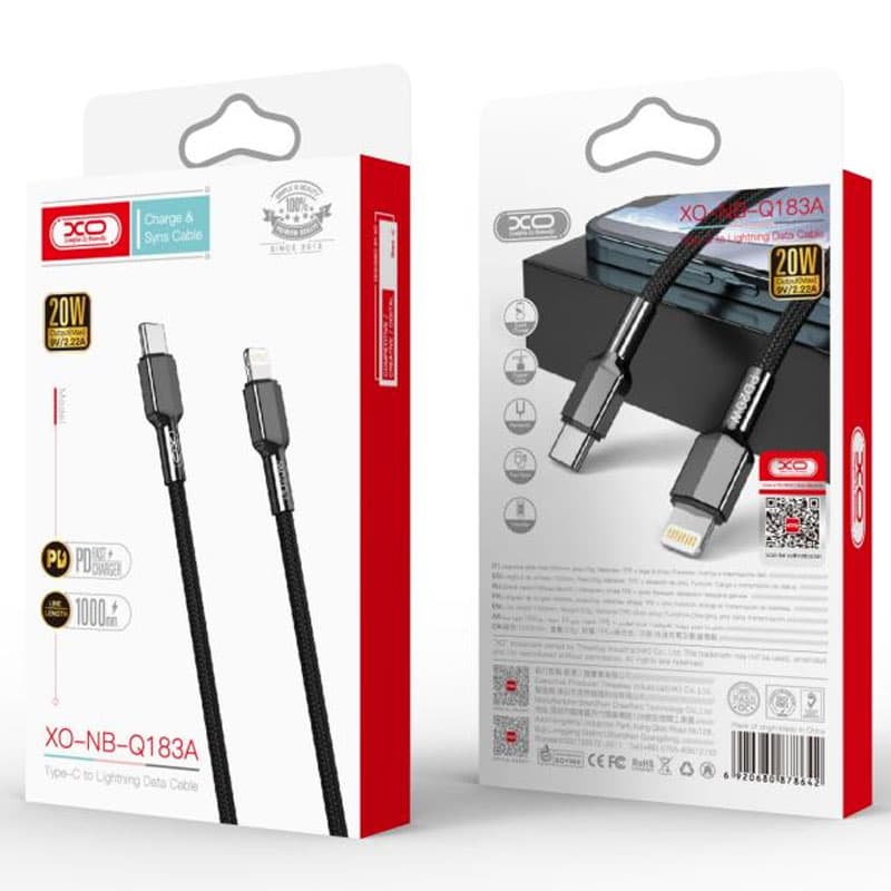 XO (NB183A) - Cablu Date si Incarcare, USB-C la Lightning, PD20W, QC3.0, 1m, Black 1
