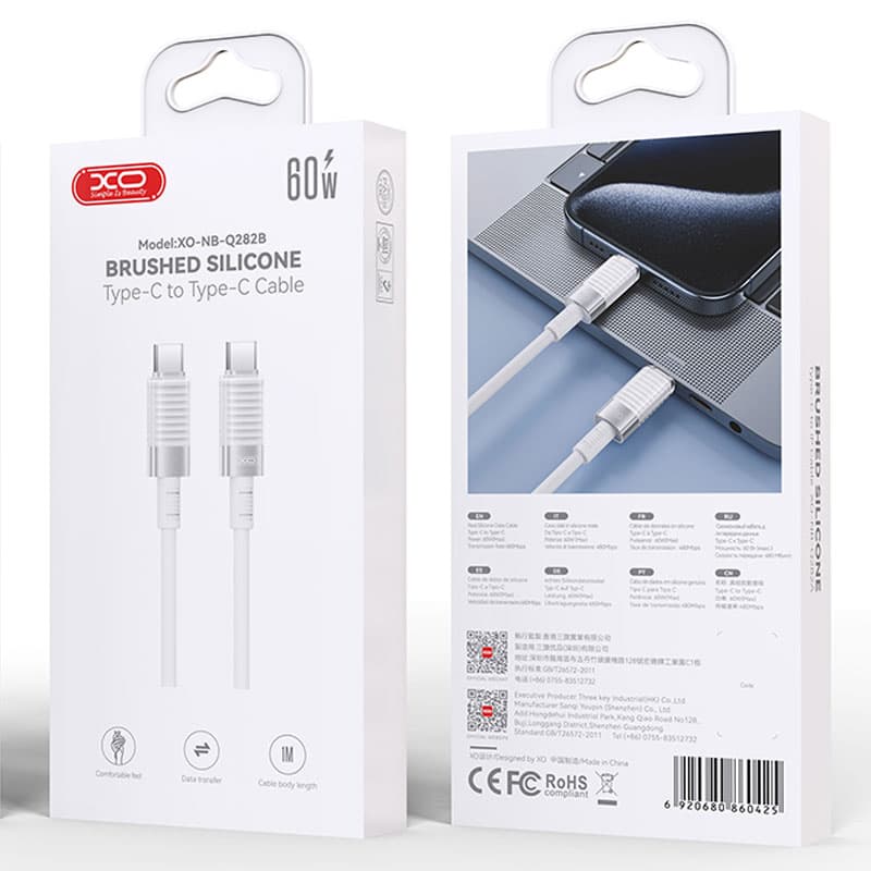 XO (NB-Q282B) - Cablu Date si Incarcare, USB-C, PD60W, QC3.0, Silicon Mold, 1m, White 1