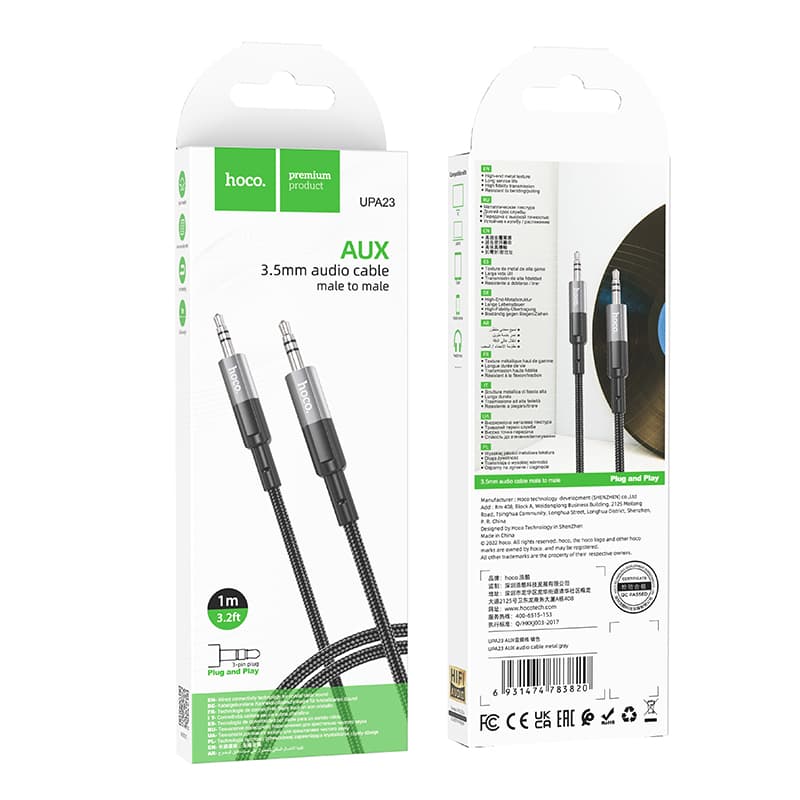 Hoco (UPA23) - Cablu Audio, Jack 3.5mm (M) - la Jack 3.5mm (M) - 1m, Black 1