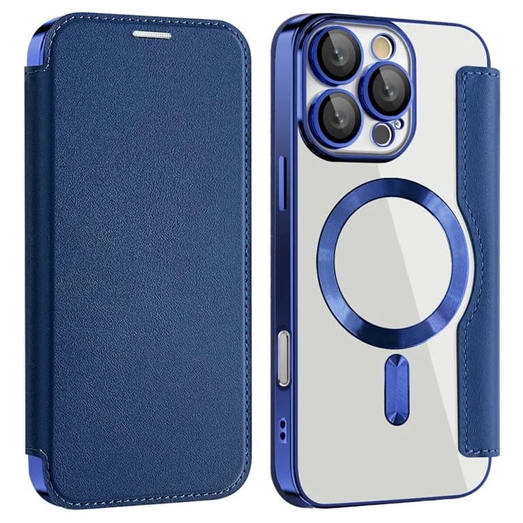 Husa MagFlip » iPhone 16 Pro, Magnet, RFID protect, Leather, Chrome Edge, Navy Blue 1