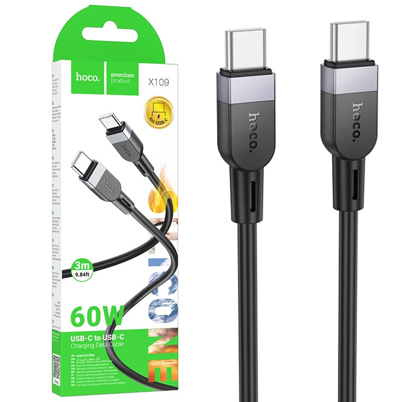Hoco (X109) - Cablu Date si Incarcare, USB-C, PD60W, QC3.0, 3A, 3m, Black 1