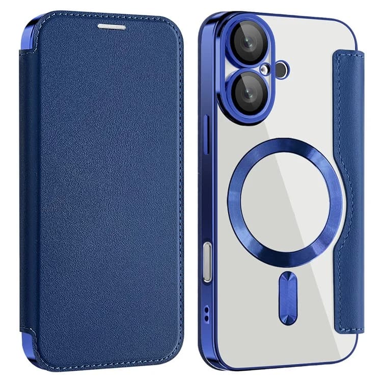 Husa MagFlip » iPhone 16, Magnet, RFID protect, Leather, Chrome Edge, Navy Blue 1