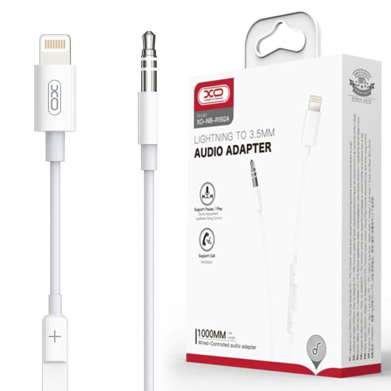 XO (NB-R192A) - Cablu Audio, Lightning la Jack 3.5mm (M) - PopUp Function, 1m, White 1