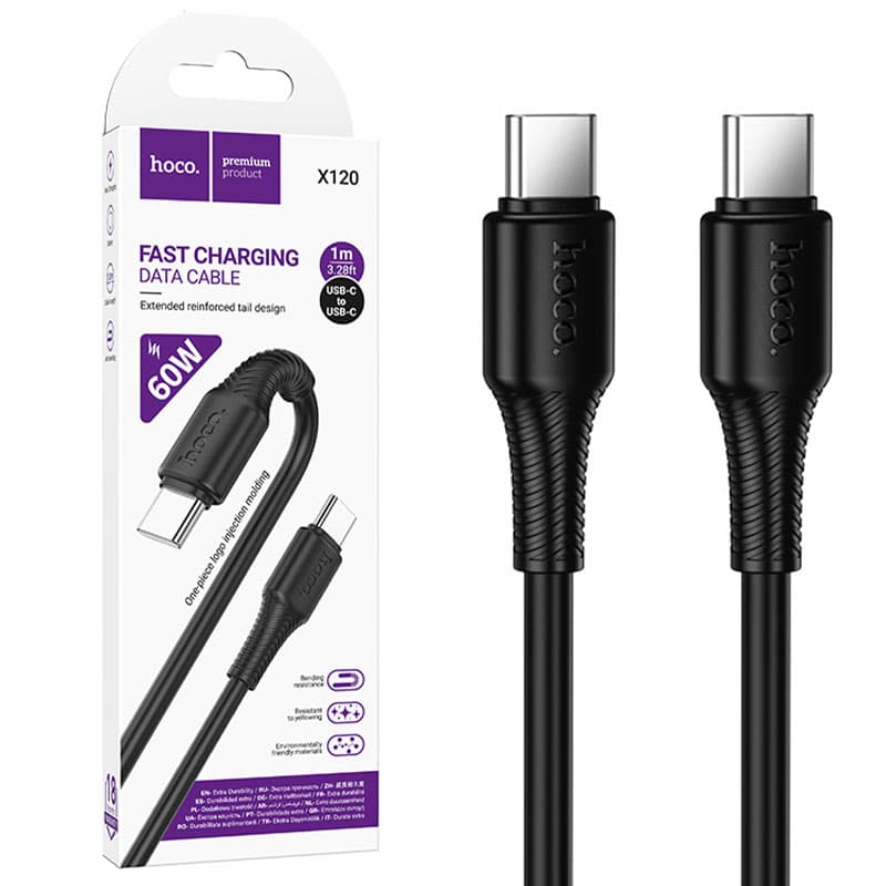 Hoco (X120) » Cablu Date si Incarcare, USB-C la USB C, 60W, Fast Charge, 1m, Black 1