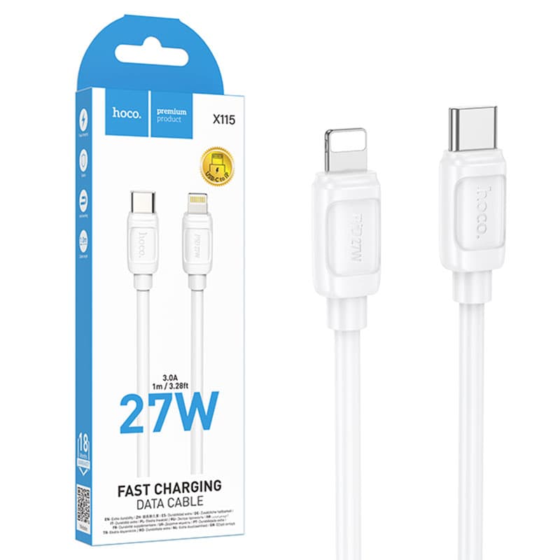 Hoco (X115) - Cablu Date si Incarcare, USB-C la Lightning, PD27W, QC3.0, 1m, White 1