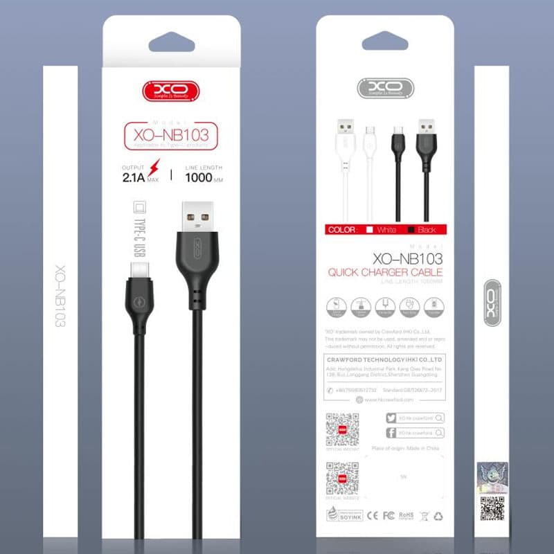 XO (NB103) - Cablu Date si Incarcare, USB-A la USB-C, 2.1A, Fast Charging, 1m, White 1