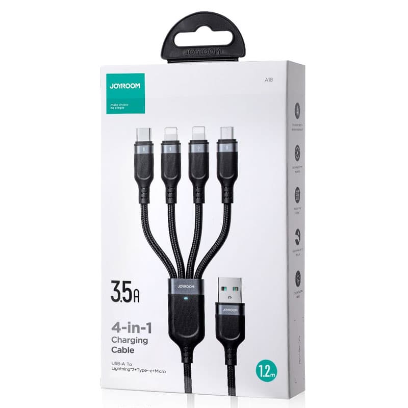 Joyroom (S-A18) - Cablu Date si Incarcare, USB-A la 2x Lightning/microUSB/USB-C, 4in1, 1.2m, Black 1