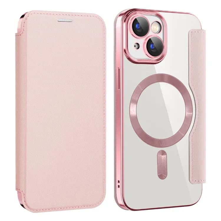 Husa MagFlip » iPhone 15, Magnet, RFID protect, Leather, Chrome Edge, Pink 1