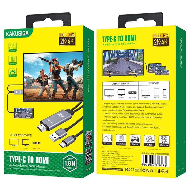 Kaku (KSC-557) - Adaptor Audio si Video, USB-C la HDMI, 1.8m, Grey 1