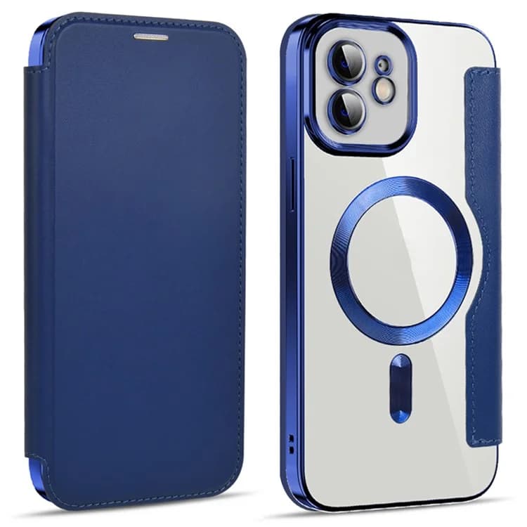 Husa MagFlip » iPhone 12, Magnet, RFID protect, Leather, Chrome Edge, Navy Blue 1