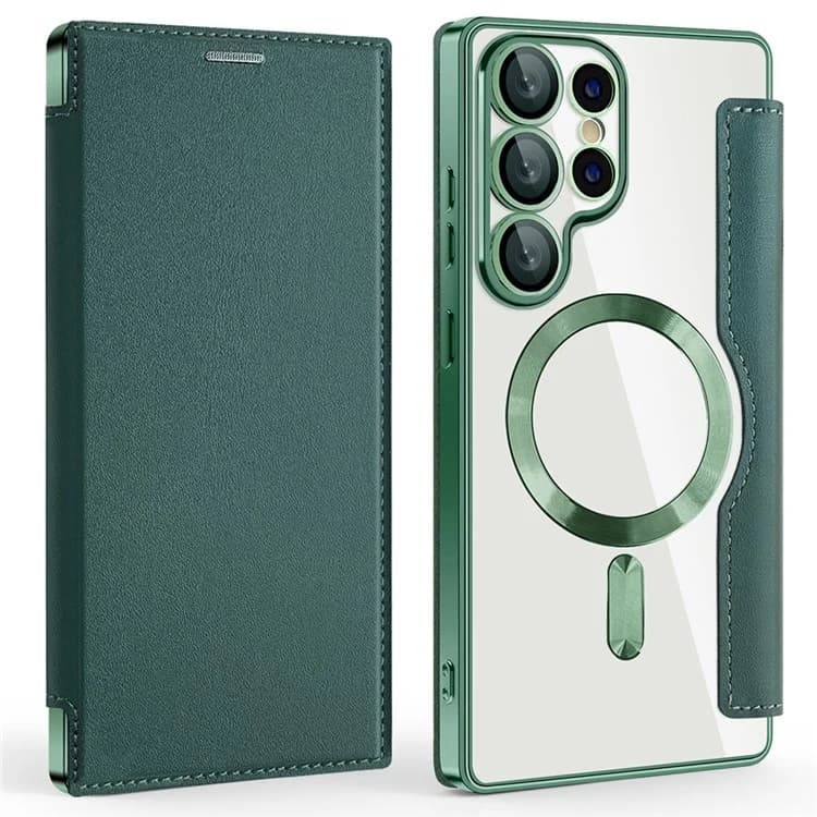 Husa MagFlip » Samsung S25 Ultra, Magnet, RFID protect, Leather, Chrome Edge, Green 1