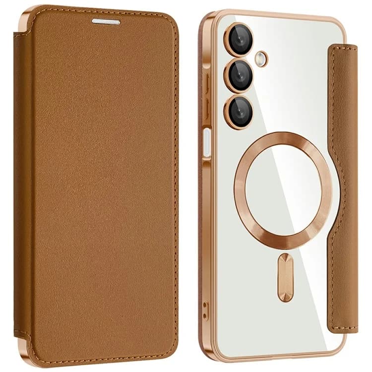 Husa MagFlip » Samsung A16, Magnet, RFID protect, Leather, Chrome Edge, Gold