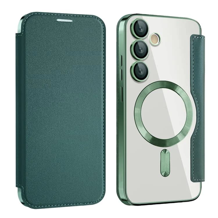 Husa MagFlip » Samsung S24 FE, Magnet, RFID protect, Leather, Chrome Edge, Green 1