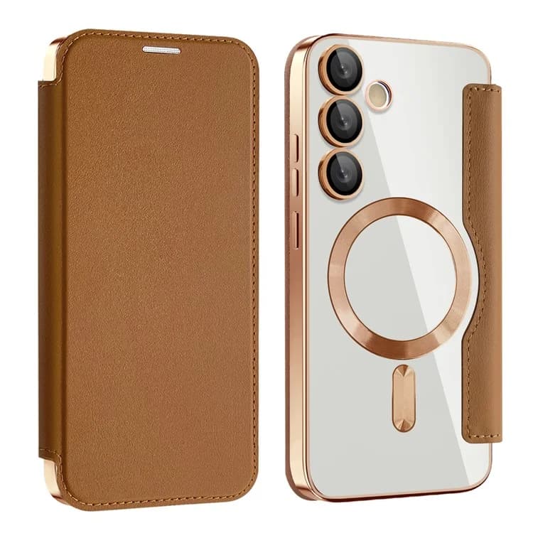 Husa MagFlip » Samsung S24 FE, Magnet, RFID protect, Leather, Chrome Edge, Gold 1