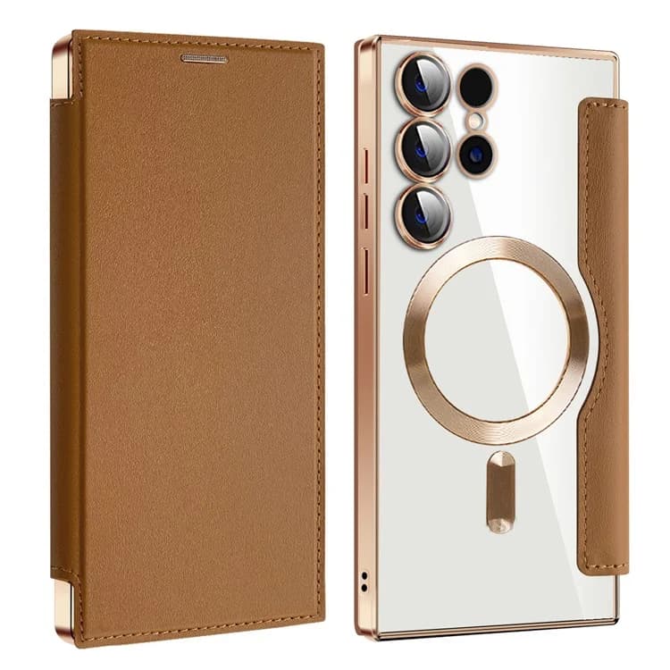 Husa MagFlip » Samsung S24 Ultra, Magnet, RFID protect, Leather, Chrome Edge, Gold 1