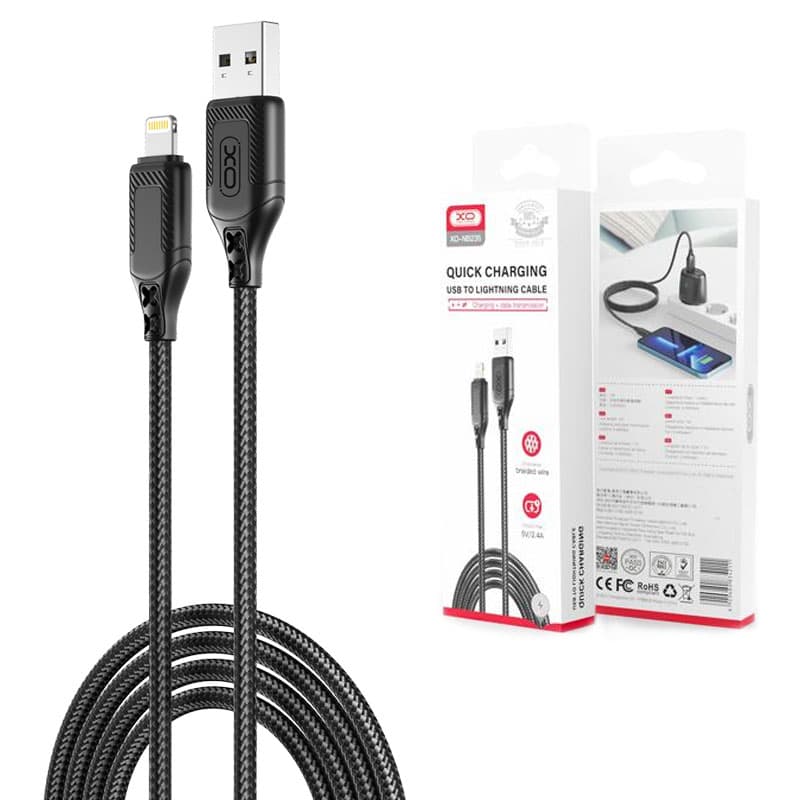 XO (NB235) - Cablu Date si Incarcare, USB-A la Lightning, 2.4A, Braided, 1m, White 1