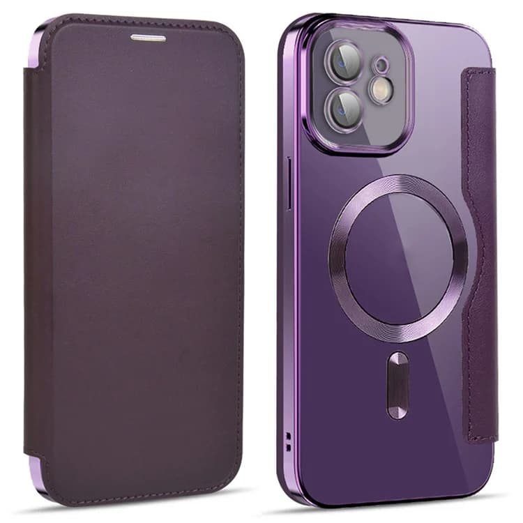 Husa MagFlip » iPhone 12, Magnet, RFID protect, Leather, Chrome Edge, Purple 1