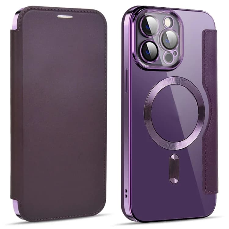 Husa MagFlip » iPhone 15 Pro Max, Magnet, RFID protect, Leather, Chrome Edge, Purple 1