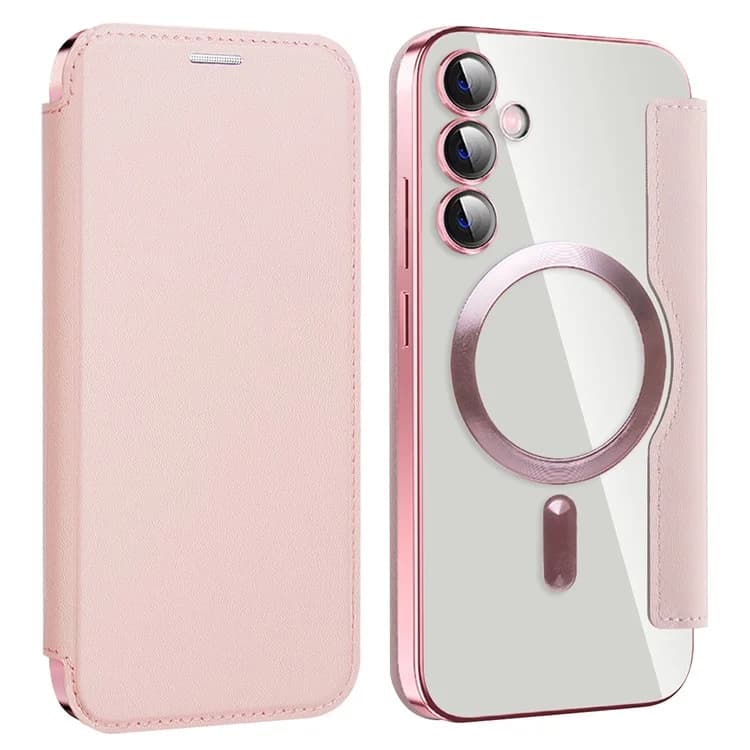 Husa MagFlip » Samsung S23 FE, Magnet, RFID protect, Leather, Chrome Edge, Pink 1