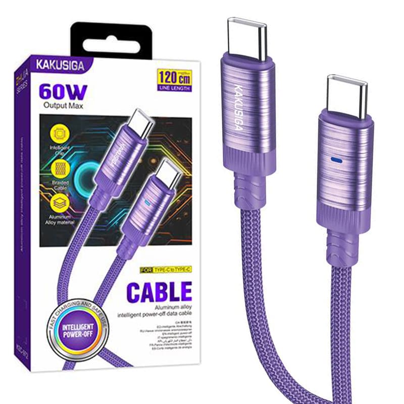 Kaku (KSC-972) - Cablu Date si Incarcare, USB-C, PD60W, QC3.0, Smart On-Off, Braided, 1m, Purple 1