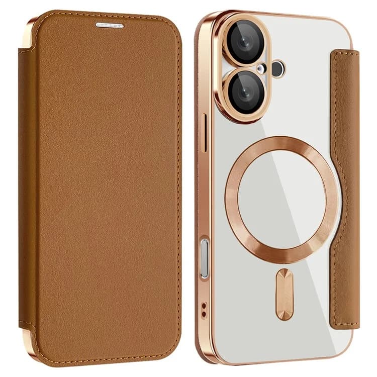Husa MagFlip » iPhone 16, Magnet, RFID protect, Leather, Chrome Edge, Gold 1