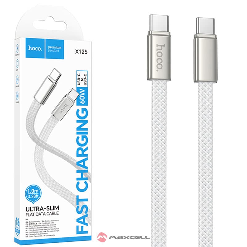 Hoco (X125) - Cablu Date si Incarcare, USB-C la USB-C, 60W, 1m, White 1