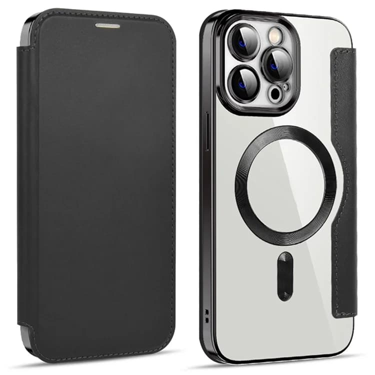 Husa MagFlip » iPhone 13 Pro, Magnet, RFID protect, Leather, Chrome Edge, Black 1