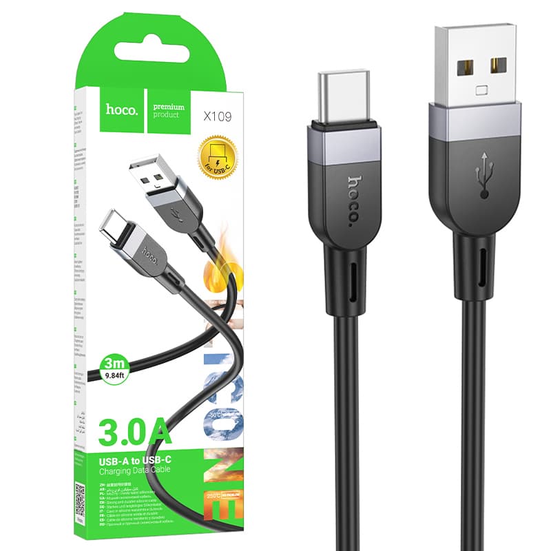 Hoco (X109) - Cablu Date si Incarcare, USB-A la USB-C, 3A, 3m, Black 1