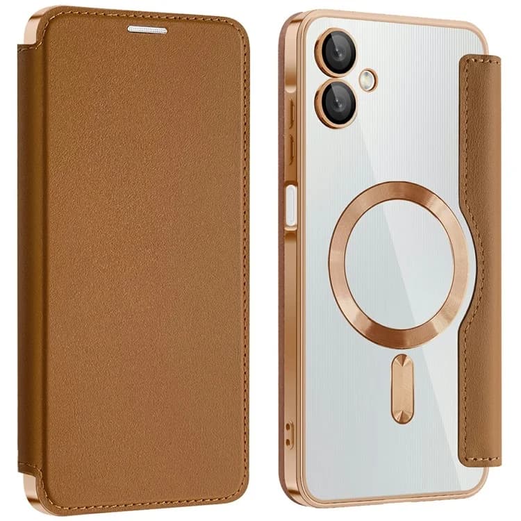 Husa MagFlip » Samsung A06, Magnet, RFID protect, Leather, Chrome Edge, Gold 1